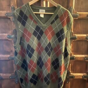 LL BEAN 100% Lambswool Argyle Preppy Vest XXL